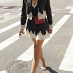 Emily in Paris Striped Lace Trim Lapel Crop Loose Blazer