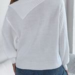 Solid Color Casual One Shoulder Long Sleeve Knitted Sweater