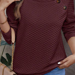 Solid Color Plaid Turtleneck Button Casual Sweatshirt