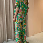 Summer Fashion Short Sleeve Baroque Totem Print Blouse With Wide Leg Pants Set