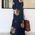 Lapel Long Sleeve Long Shirt Dress butterfly Printed Loose Plus Size Maxi Dresses