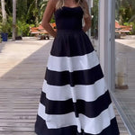 A-Line High Waisted Contrast Color Pockets Striped Tube Maxi Dresses