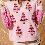 Christmas Casual Loose Round Neck Sequined Sleeve Sweatshirt