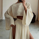 Chic slit cotton and linen casual two-piece set