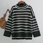 Striped Sweater Casual Turtleneck Knit Pullover Jumper Tops