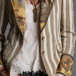 Bohemian Striped Cotton Blazer With Printed Lapels