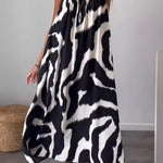 Zebra Print Loose Casual Suspender Maxi Skirt