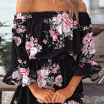 It All Begins with Love Printed Off Shoulder Mini Dress