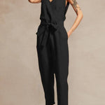 Sleeveless Backless Striped Jumpsuit Loose Trouser Suit Romper with Belt