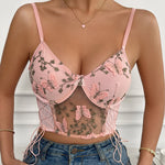 Nadorine Butterfly Embroidered Side Tie Sling Crop Top