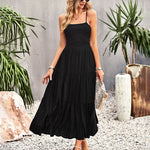 Sleeveless Lace-up Backless Smocked Tiered Maxi Dress Boho Long Beach Sundresses