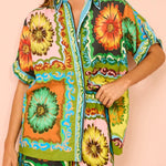 Loose casual shorts fashionable versatile printed daisy flower linen two-piece suit
