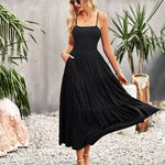 Sleeveless Lace-up Backless Smocked Tiered Maxi Dress Boho Long Beach Sundresses