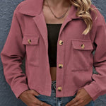 Flap Pockets Turn Down Collar Corduroy Shacket