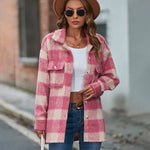 Plaid Fuzzy Longline Jacket with Pockets