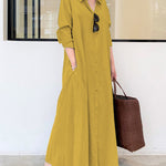 Nadorine Women's Beach Casual Solid Color Loose Temperament Long Shirt Dress