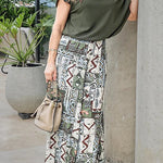 Terrace View Off Shoulder Tie Loose Top and Elastic Waist Unique Print Loose Pants Set