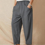 Solid Color Elastic Waist Cropped Wide Leg Pants Loose Trousers