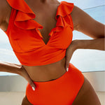 Ruffle V-neck Bikini Sets Swimwear Lace Up Bathing Suit