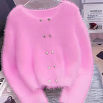 Luna ��� Fluffy Heart-Button Knit Sweater