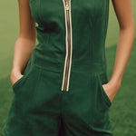 【24-hour shipping out】Suede Lapel Zipper Multi-Pocket Sleeveless Cropped Jumpsuit