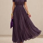 Katerina | Aubergine high-neck maxi dress with puff sleeves