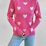 Nadorine Casual Slim Peach Heart Pattern Long Sleeve Sweater