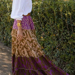 Resort Style Unique Print Elastic Waist Loose Stitching Maxi Skirt