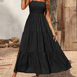 Nadorine Women's Bohemian Long Dress Spaghetti Strap Solid Swing Beach Sleeveless Maxi Dress
