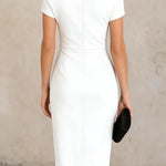 Elegant Short-sleeved Slim-fit Pleated Midi Dress