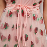 Sleeveless Mesh Strawberry V-Neck Dress