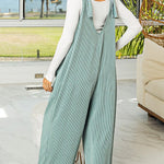 Green Pockets Oversized Ribbed Wide Leg Jumpsuit