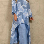 Exquisite Floral Print Crew Neck Paneled Pant Suit