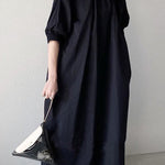 Simple Solid Color Stand Collar Loose Half Sleeve Dress