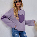 Valentine's Day Loose Heart Pattern Knitted Sweater