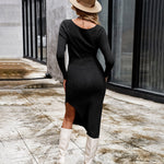 Nadorine Women's Crewneck Slit Striped Ribbed-knit Dress