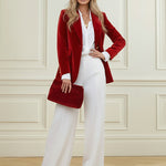 Long Sleeves Buttoned Solid Color Notched Collar Blazer Suits Outerwear