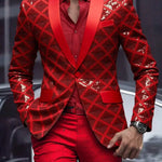 KZZ Men's Solid-Color Slim-Fit Sequin Blazer
