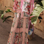 Floral Charm Unique Print Loose Blouse and Elastic Waist Pocketed Pants Set