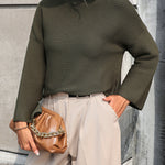 Nadorine Crewneck Knitted Sweater Solid Color Batwing Long Sleeve Pullover Jumper Top
