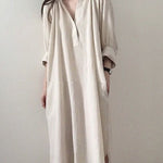 Nadorine Women's Casual Stand Collar Long Sleeve Side Fork Long Dress