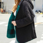 Plaid Oversized Casual Open-Front Double-Layered Fleece Coat