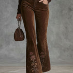 Western-style Floral Embroidered Pocket Flared Pants