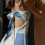Unique Print Back Tie-up Slip Flared Maxi Dress