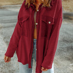 Solid Color Long Sleeve Jacket Casual Pocket Knitted Outerwears