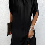 Loose Raglan Sleeve Solid Color Mock Neck Mini Dresses
