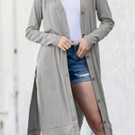 Ribbed Button Up Side Split Duster Cardigan