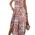 Casual V-neck halter slit bohemian beach resort maxi dress