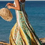 Sweet Garden Linen Blend Color Block Floral Paneled Maxi Dress
