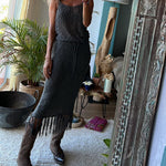 Hollow Suspenders Sleeveless Top Drawstring Tassel Hem Skirt Two-piece Set